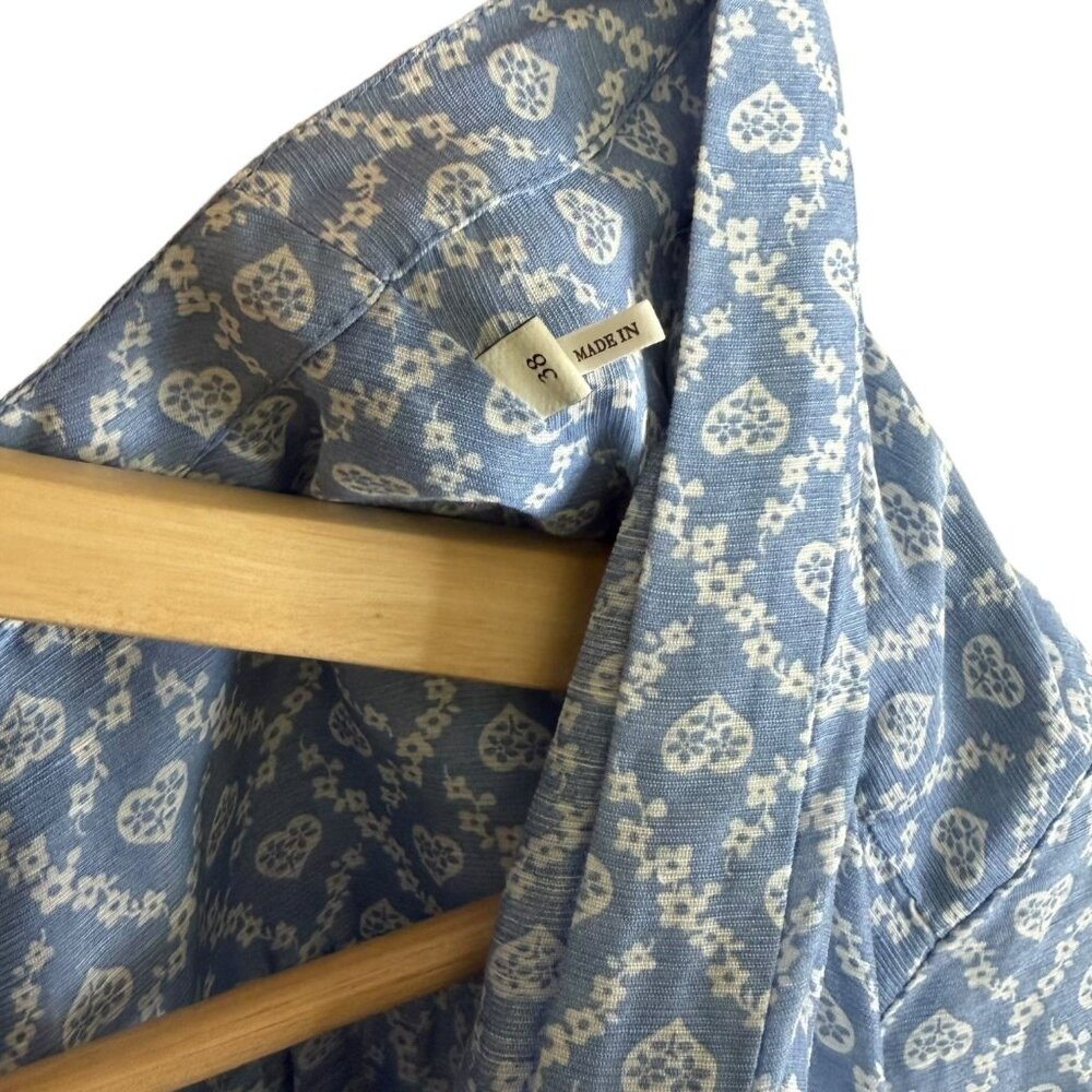 Sandro Million Linen Silk Tiered Belted Floral Crepe‎ Mini Shirt Dress Blue 6 - Picture 5 of 8